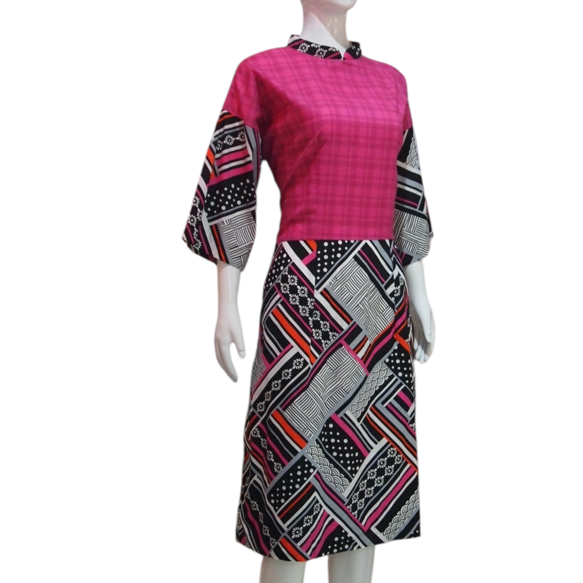 BLACK PINK - HANDMADE MODERN COTTON CHEONGSAM DRESS