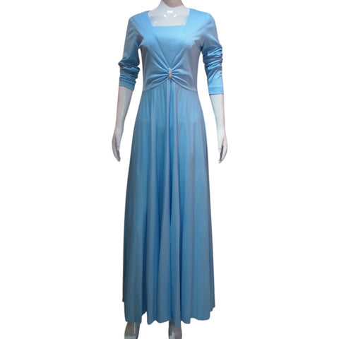 Smooth Blues- Elegant Sky Blue 60s Long Sleeve Evening Dress