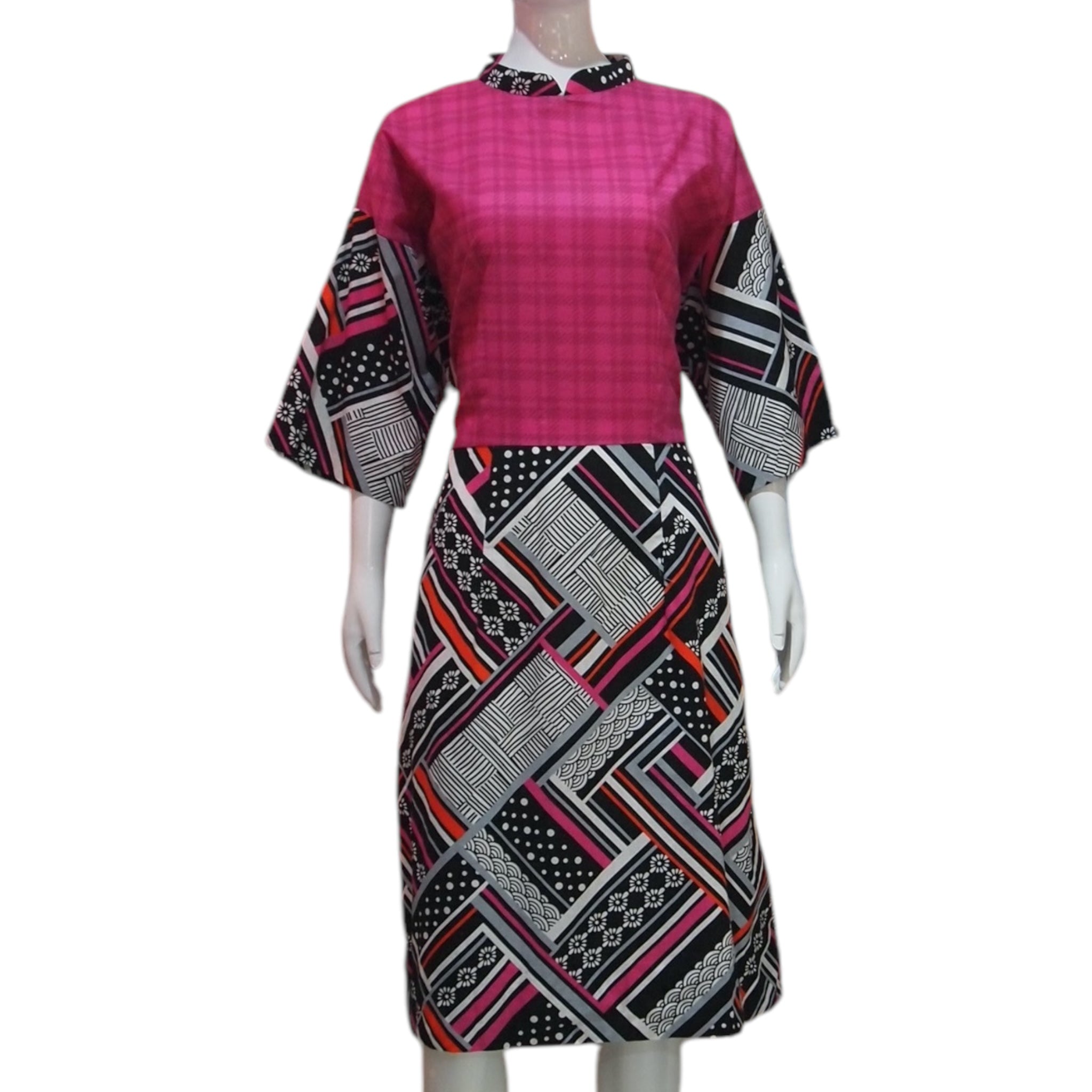 BLACK PINK - HANDMADE MODERN COTTON CHEONGSAM DRESS