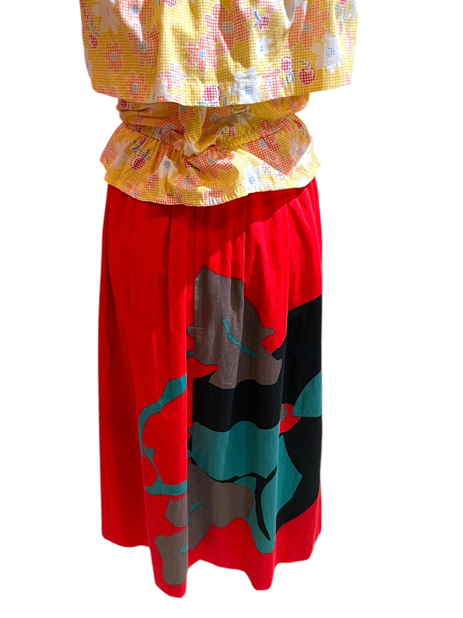 Red Abstract Flare Skirt