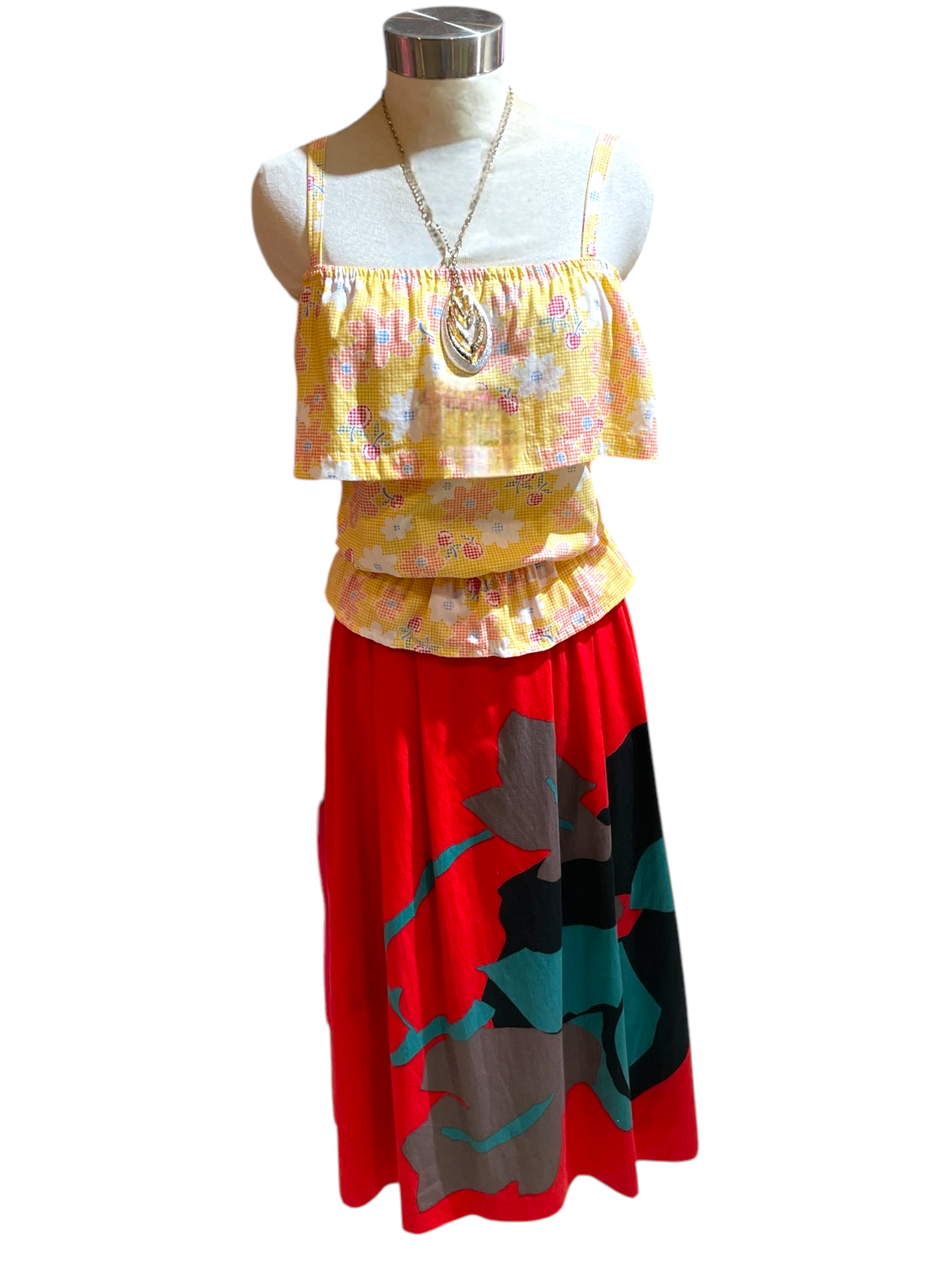 Red Abstract Flare Skirt