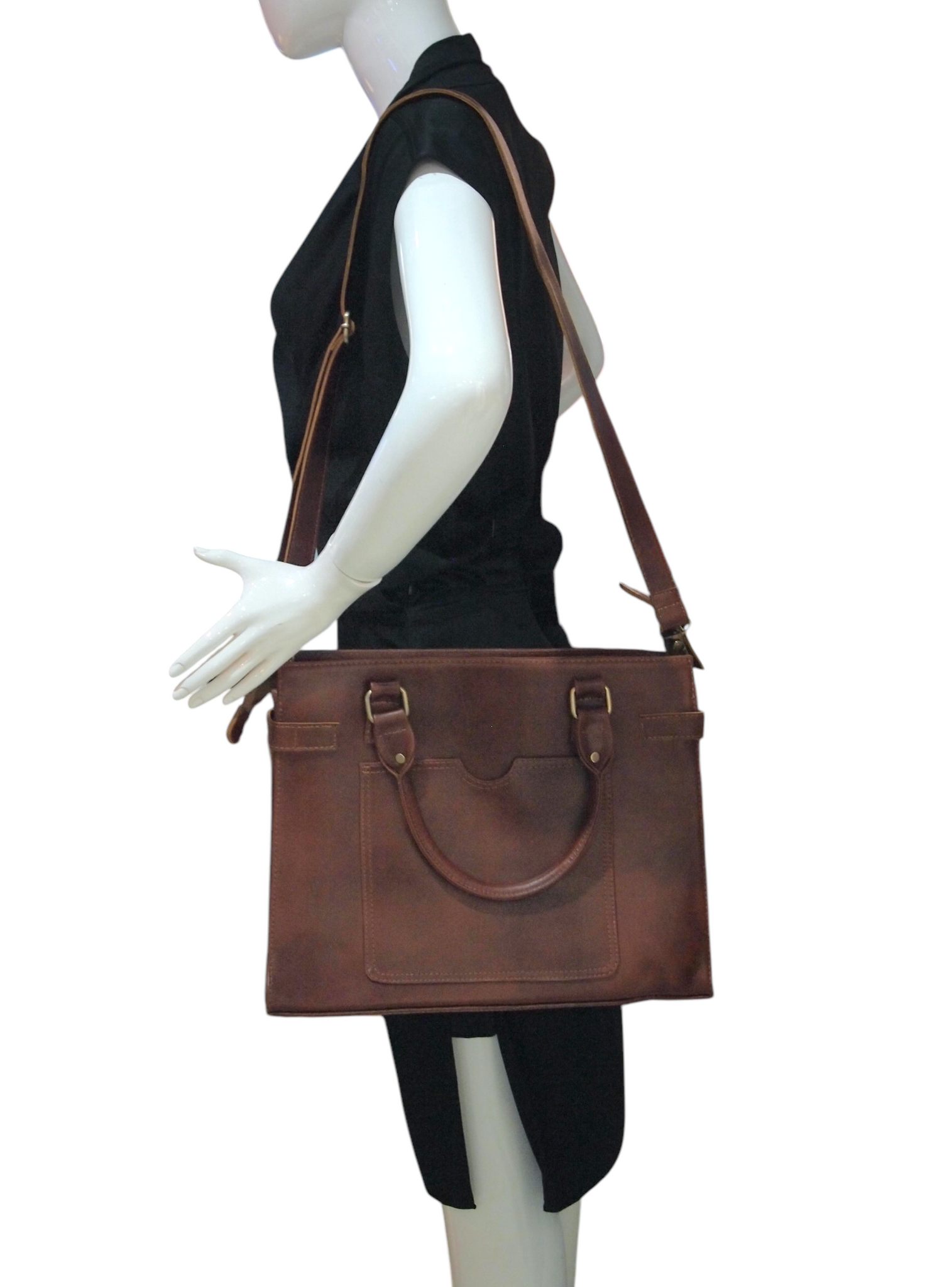 RECTANGLE KELLY- HANDMADE GENUINE LEATHER BRIEFCASE BAG REMOVABLE STRAPS SHOULDER OR SLING BAG