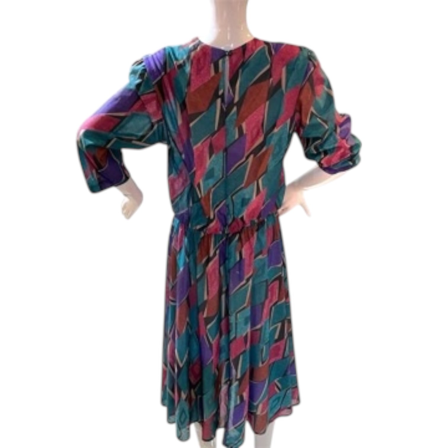 Terra Mosaic - 3/4 Sleeve Earthtone Print Dress