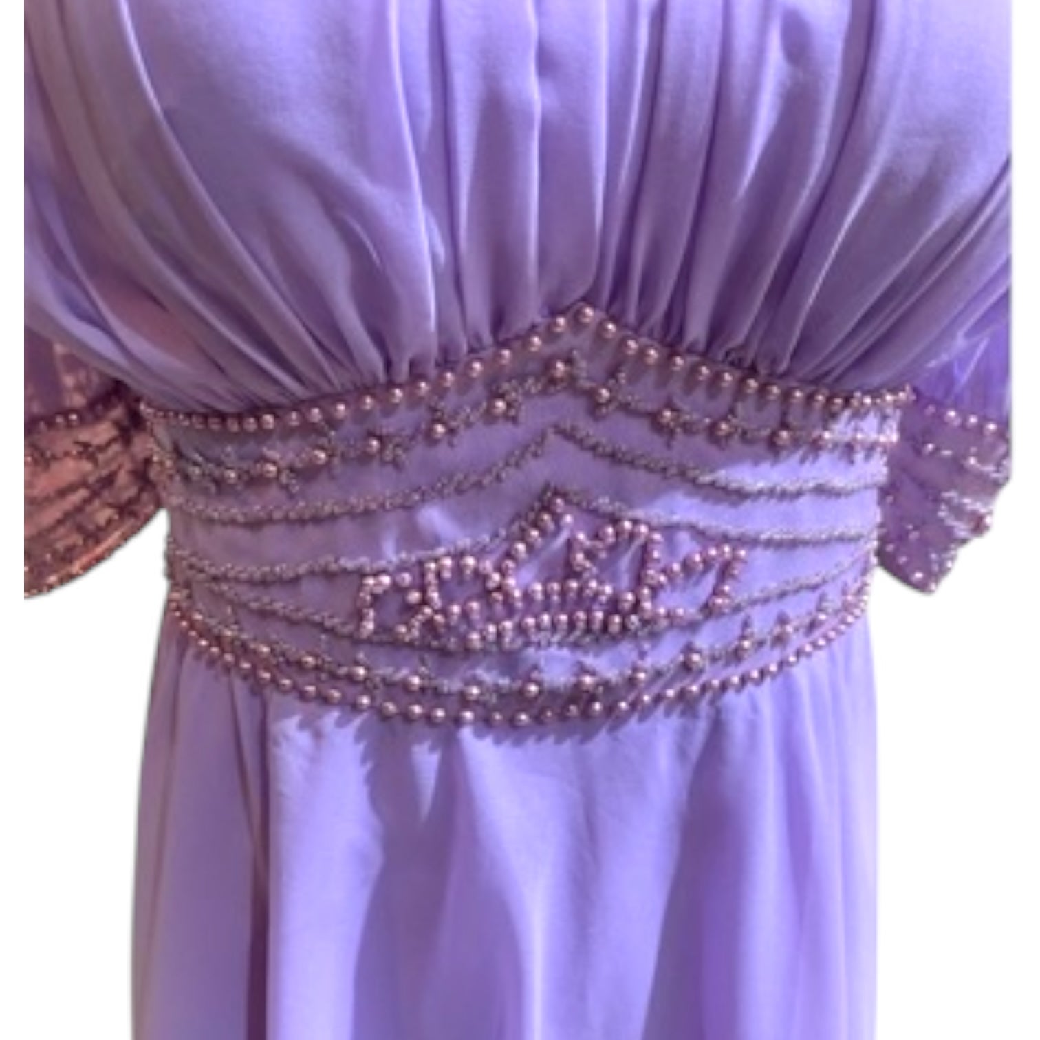Amethyst Wave - Unusual Purple Beaded Sheer Shoulder Short Sleeve Dress