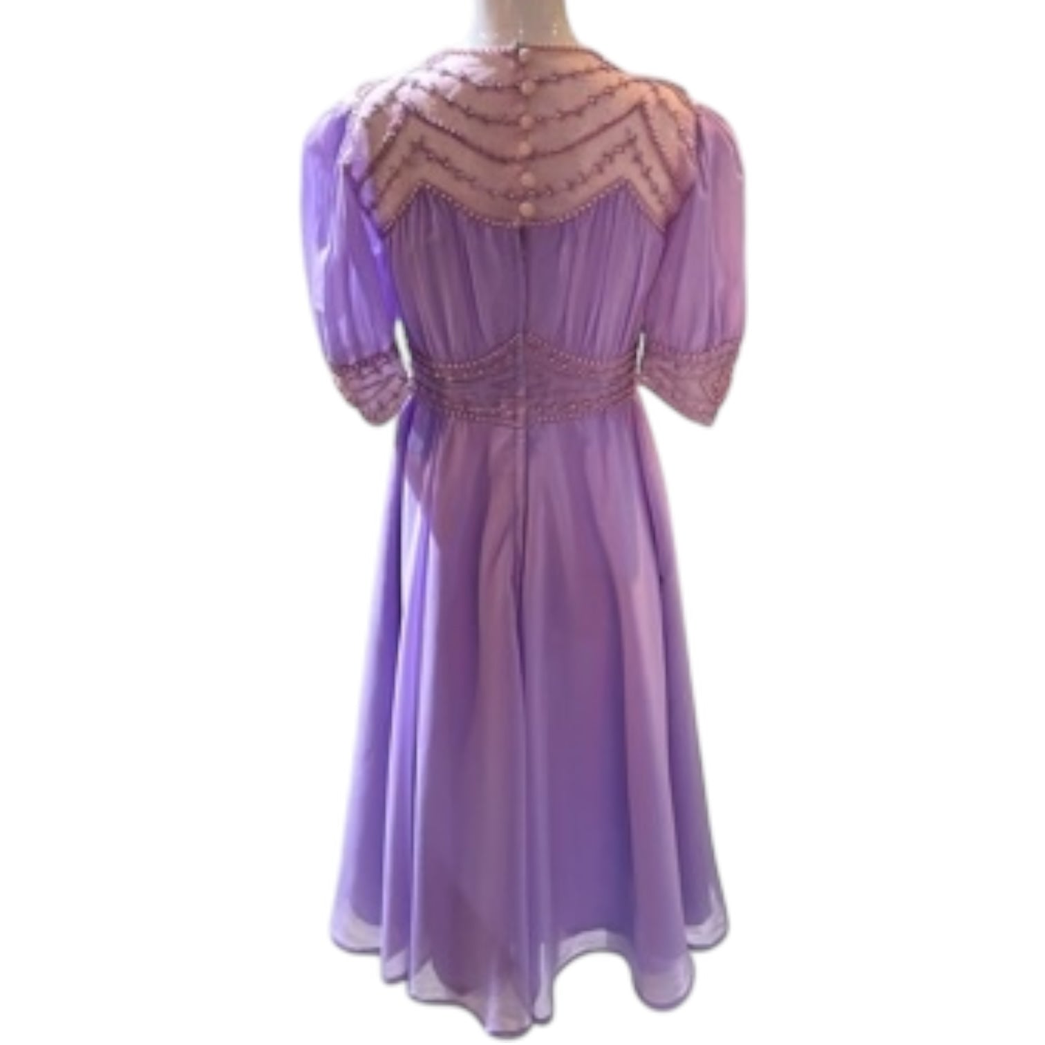 Amethyst Wave - Unusual Purple Beaded Sheer Shoulder Short Sleeve Dress
