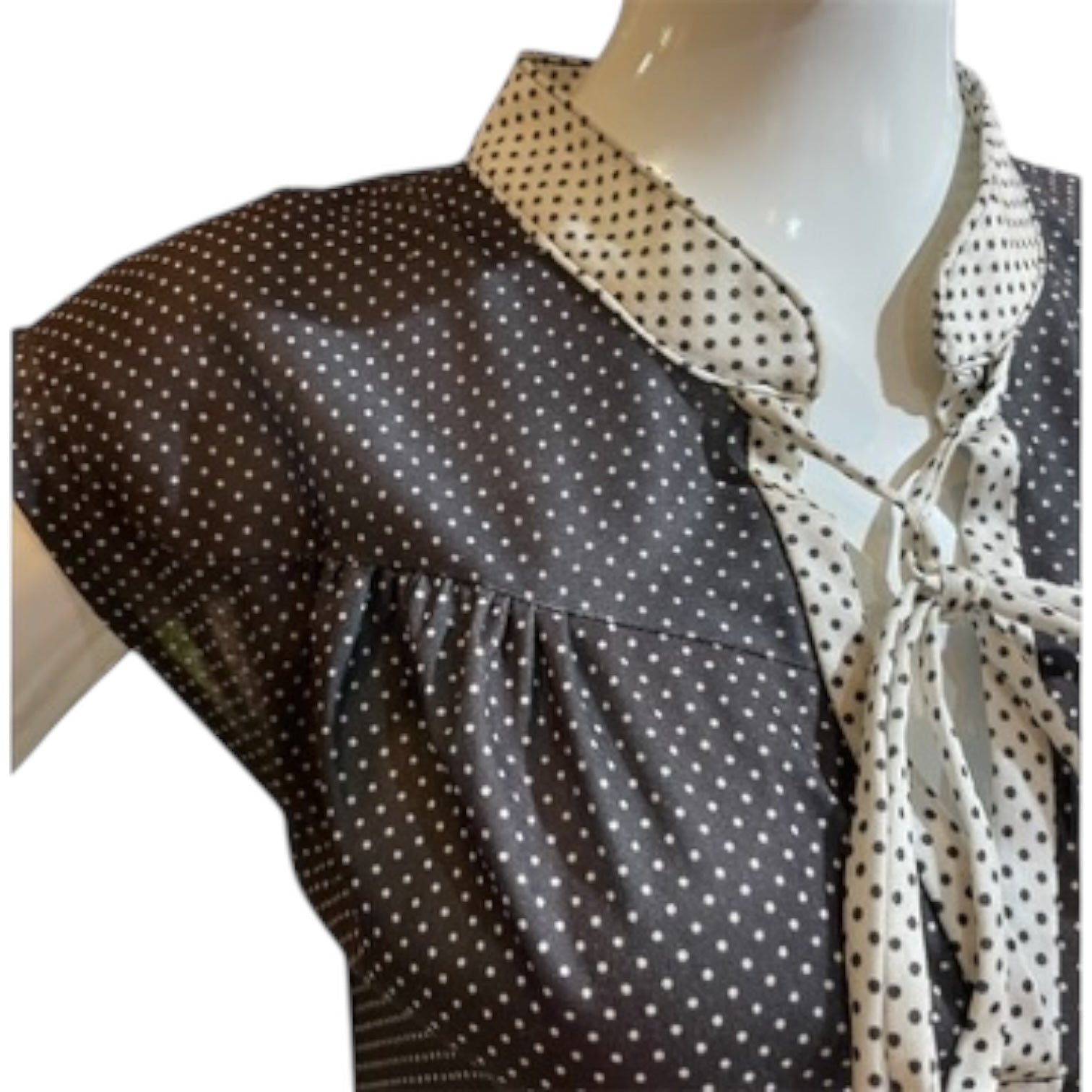 The Lazy Day Dress - Brown Cap Sleeve Polka Dot Shift Dress With Mandarin Collar