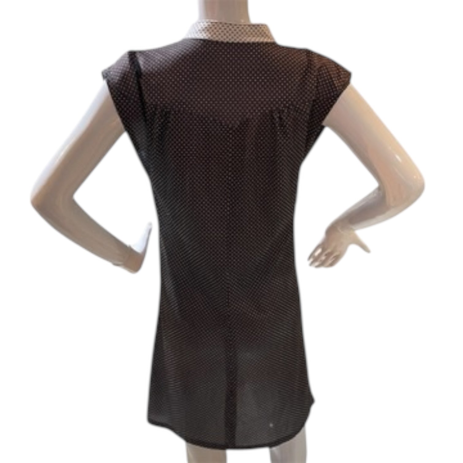 The Lazy Day Dress - Brown Cap Sleeve Polka Dot Shift Dress With Mandarin Collar