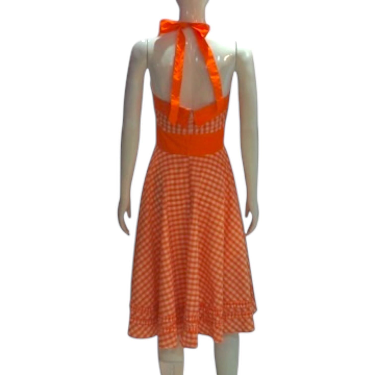 Orange Crush - Plaid Halter Dress With Adorable Heart Pocket