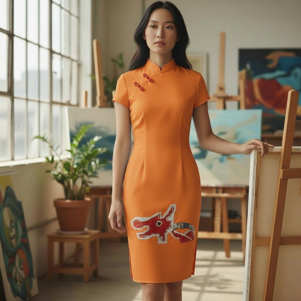 DRAGON PLAYGROUND - HANDMADE, HAND-EMBROIDERED SILK-COTTON CHEONGSAM