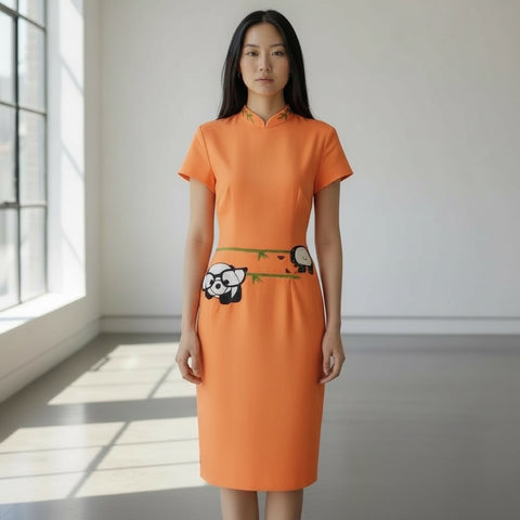 PANDA WAIST - HANDMADE, HAND-EMBROIDERED SILK-COTTON CHEONGSAM