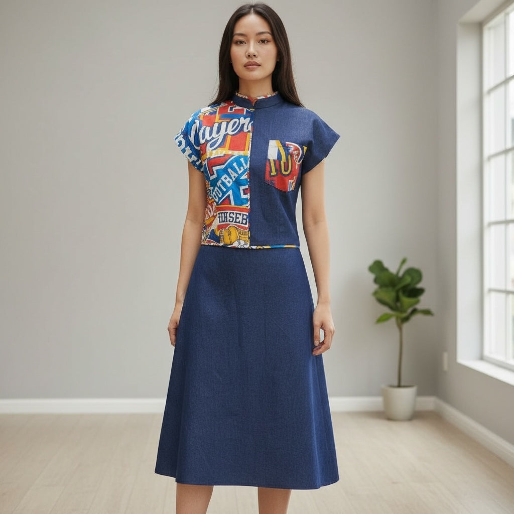 GRAFFITI PATCH - HANDMADE MODERN COTTON CHEONGSAM DRESS