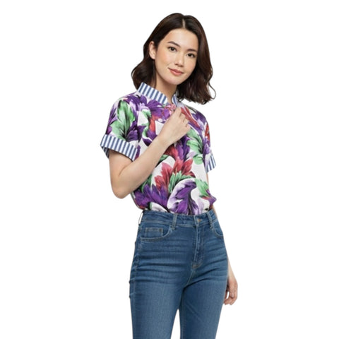 PURPLE WIRY TOP - HANDMADE MODERN COTTON CHEONGSAM TOP