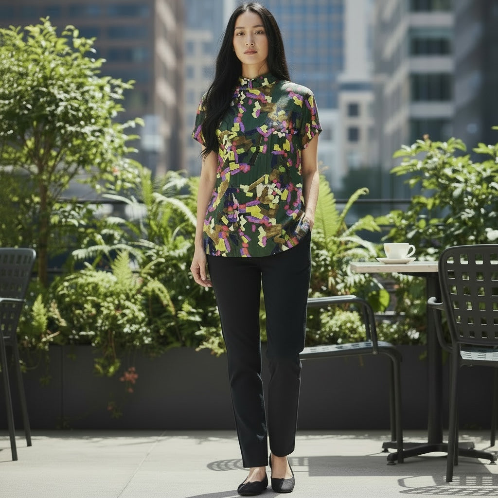 PAINT JIGSAW 100% SILK TOP - HANDMADE MODERN COTTON CHEONGSAM TOP