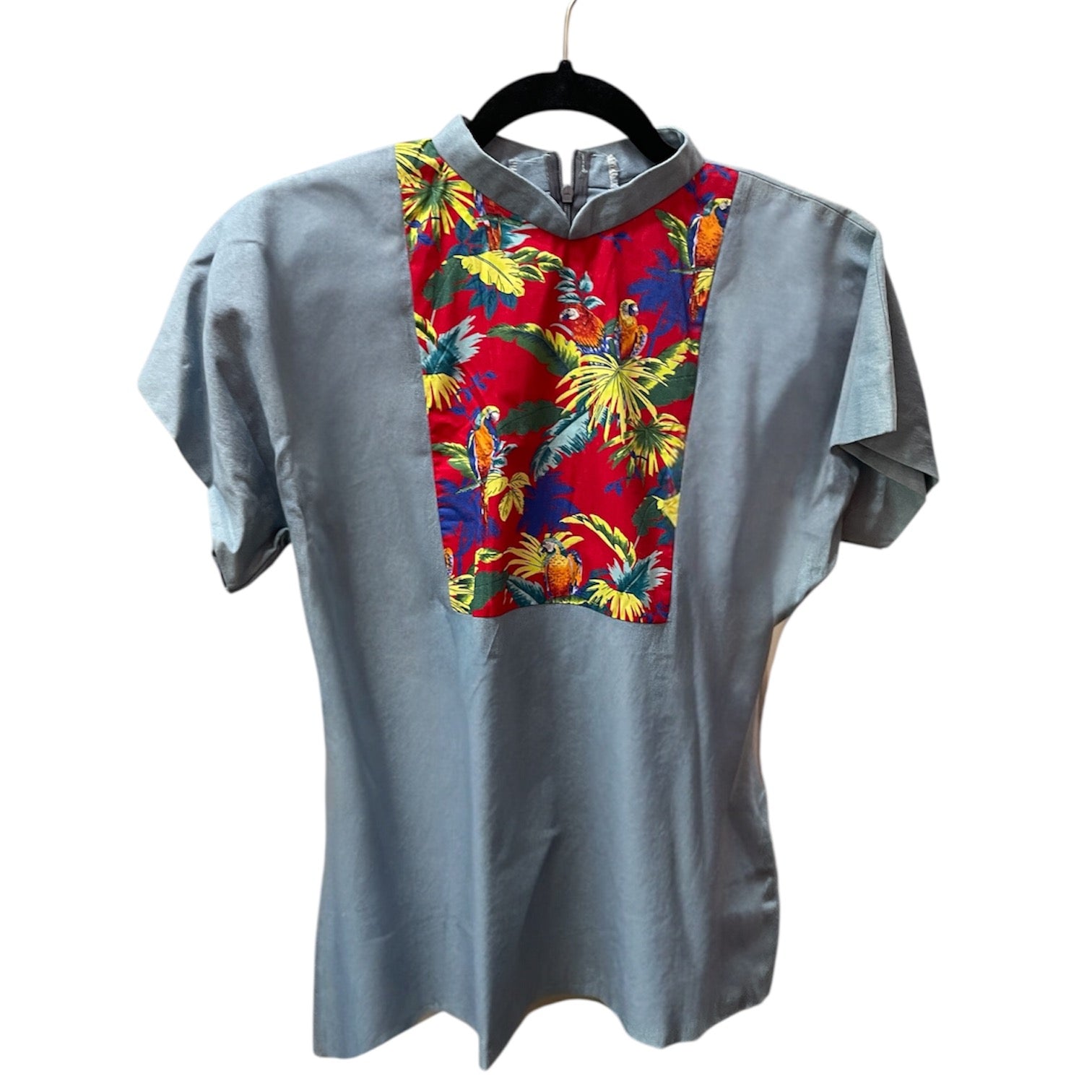 RED PARROT DENIM TOP - HANDMADE MODERN COTTON CHEONGSAM