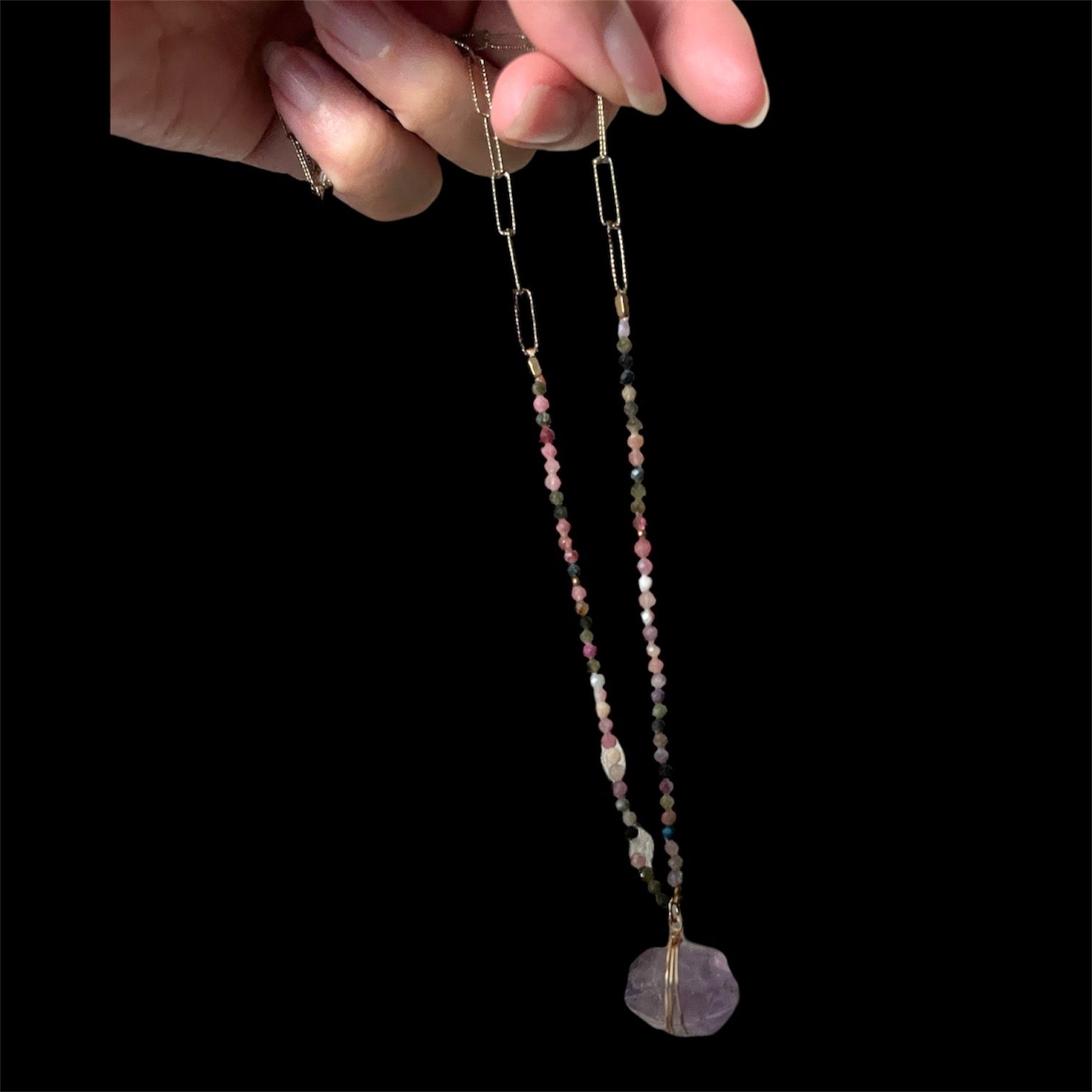 Violet Ash - Handmade Gemstone Semi-precious Gold-plated Necklace
