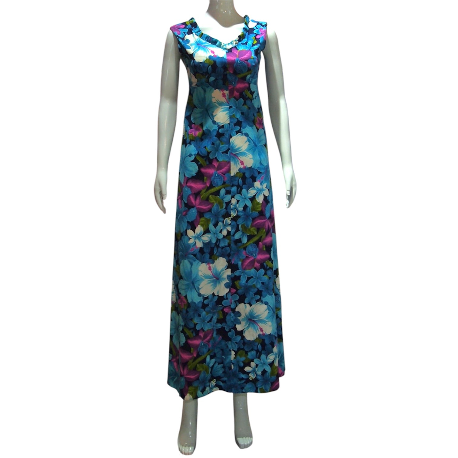 Copacabana - 1960s Blue Tropicana Maxi Dress