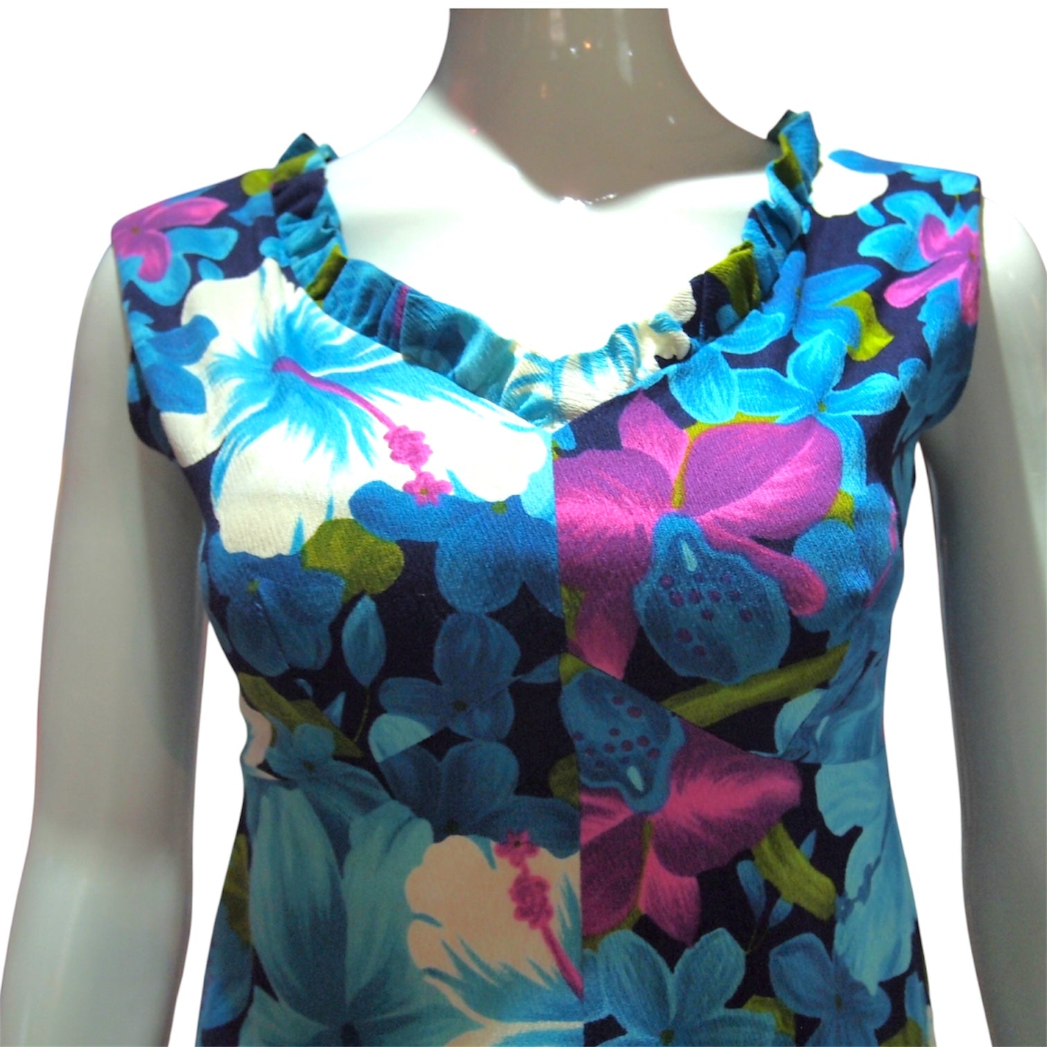 Copacabana - 1960s Blue Tropicana Maxi Dress