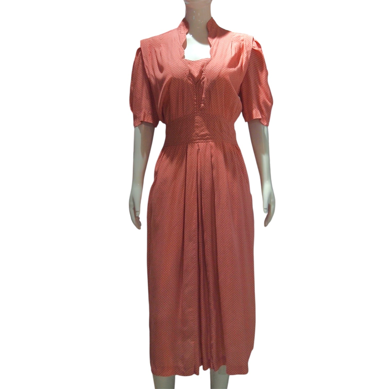 Cotton Candy - Pink Polka Dot Dress with Adorable Scalloped Collar