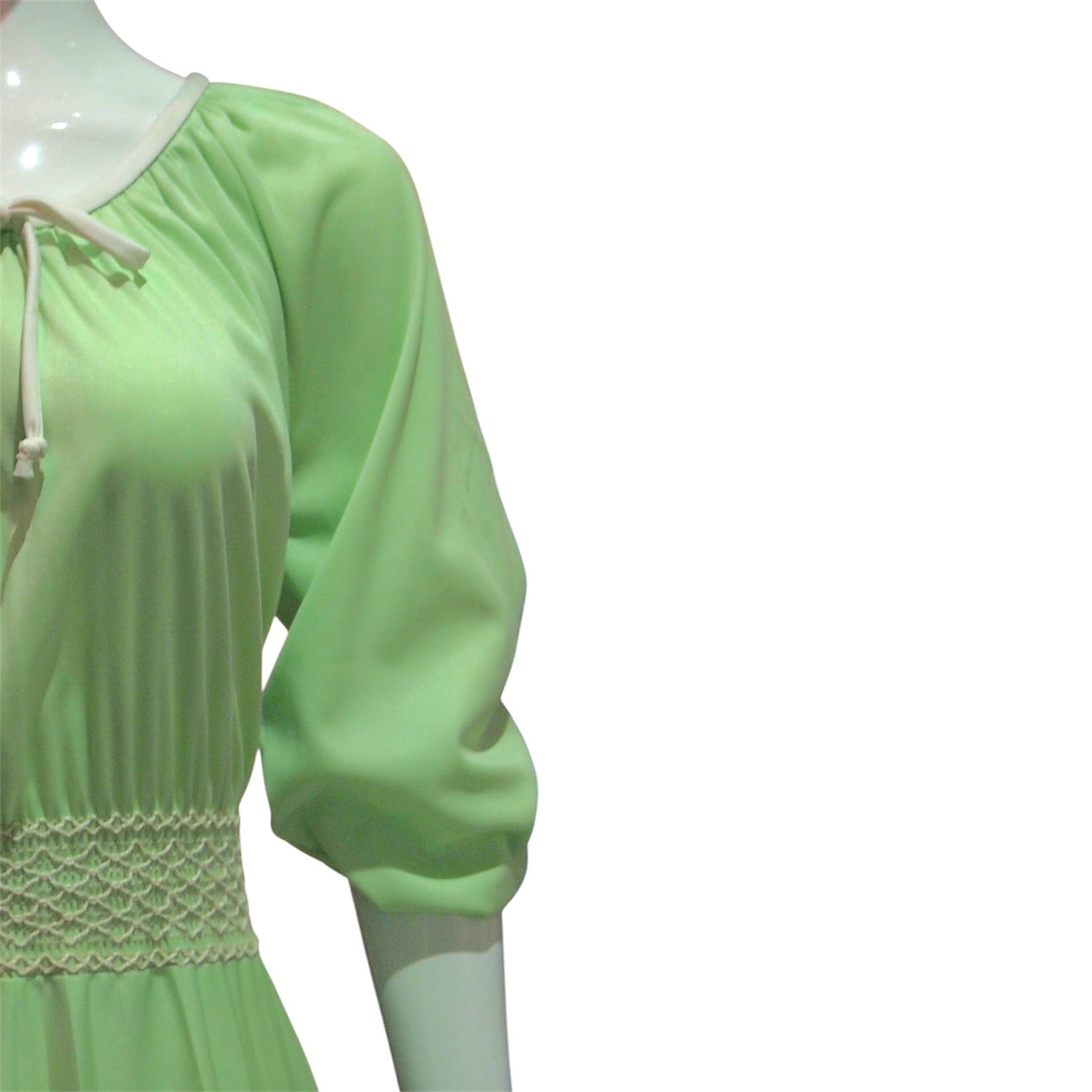 Apple Grove - Vintage 1970s Apple Green Dress with Lattice Weave Waist