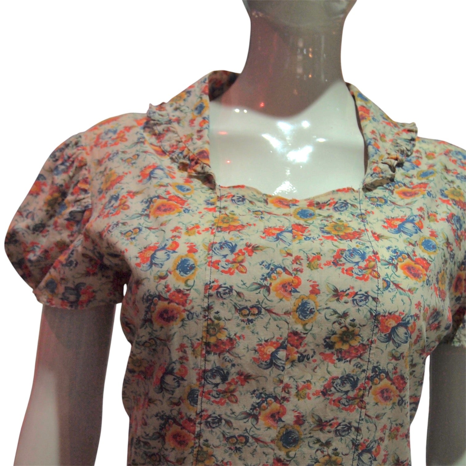 Wildflower Cottage - Vintage 1970s Wavy Collar Lace Trimmed Maxi Dress