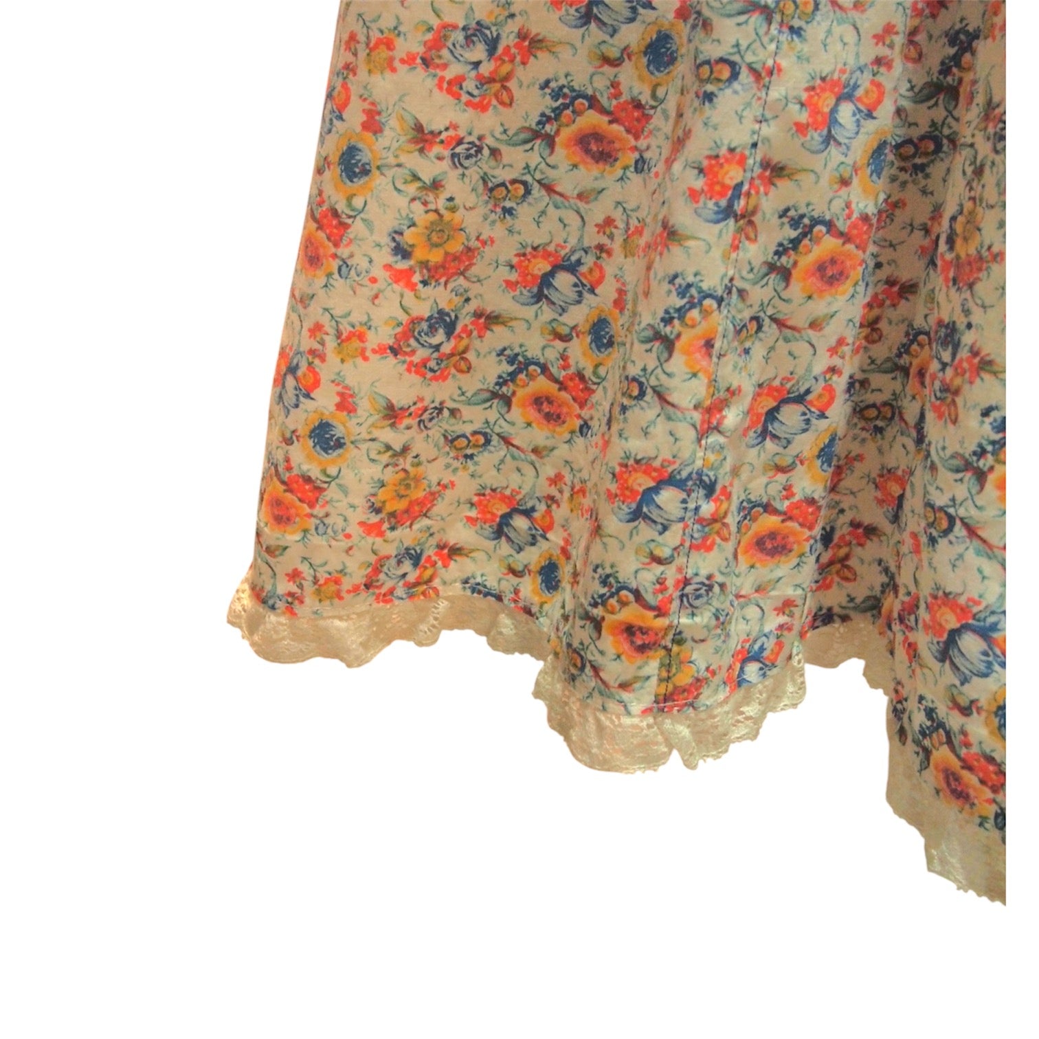 Wildflower Cottage - Vintage 1970s Wavy Collar Lace Trimmed Maxi Dress