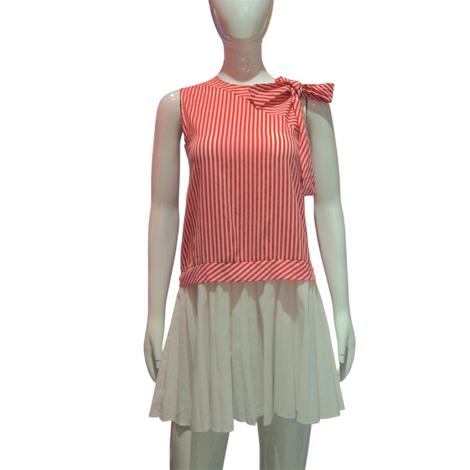 Candy Striper - Vintage 1960s Funky Red Striped Drop Waist Dress