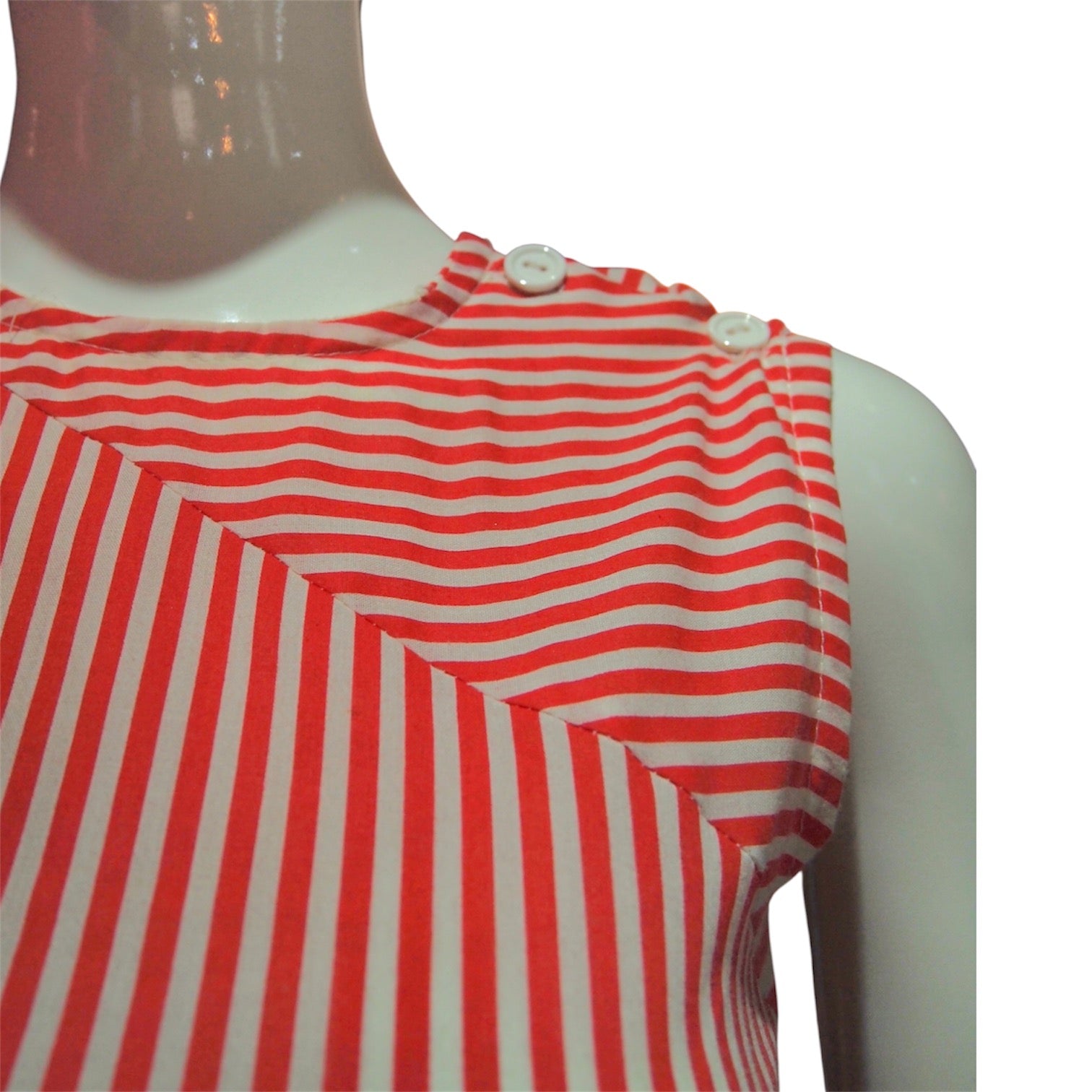 Candy Striper - Vintage 1960s Funky Red Striped Drop Waist Dress
