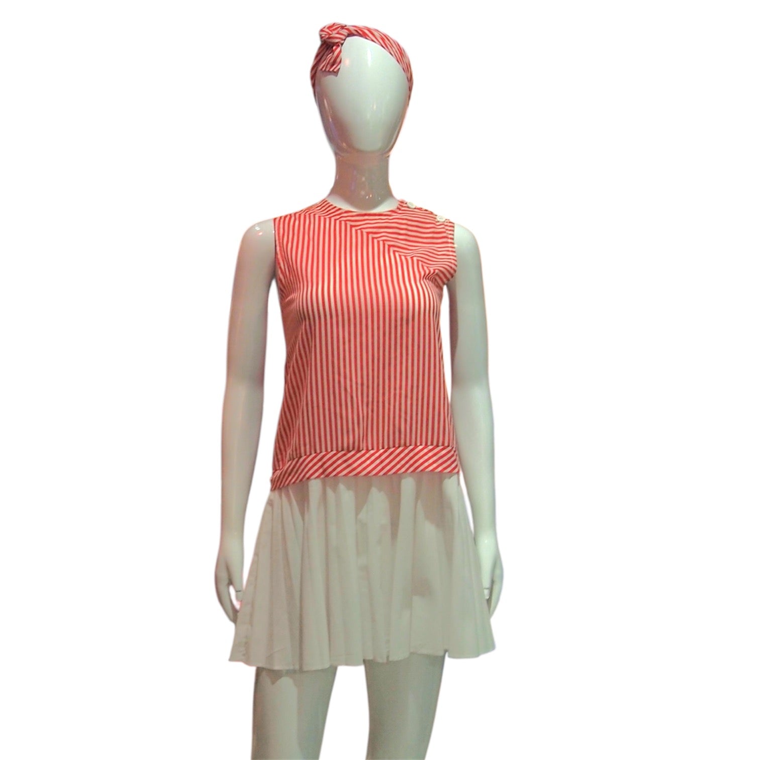 Candy Striper - Vintage 1960s Funky Red Striped Drop Waist Dress