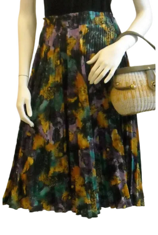 Abstract Watercolors Pleated Vintage Skirt