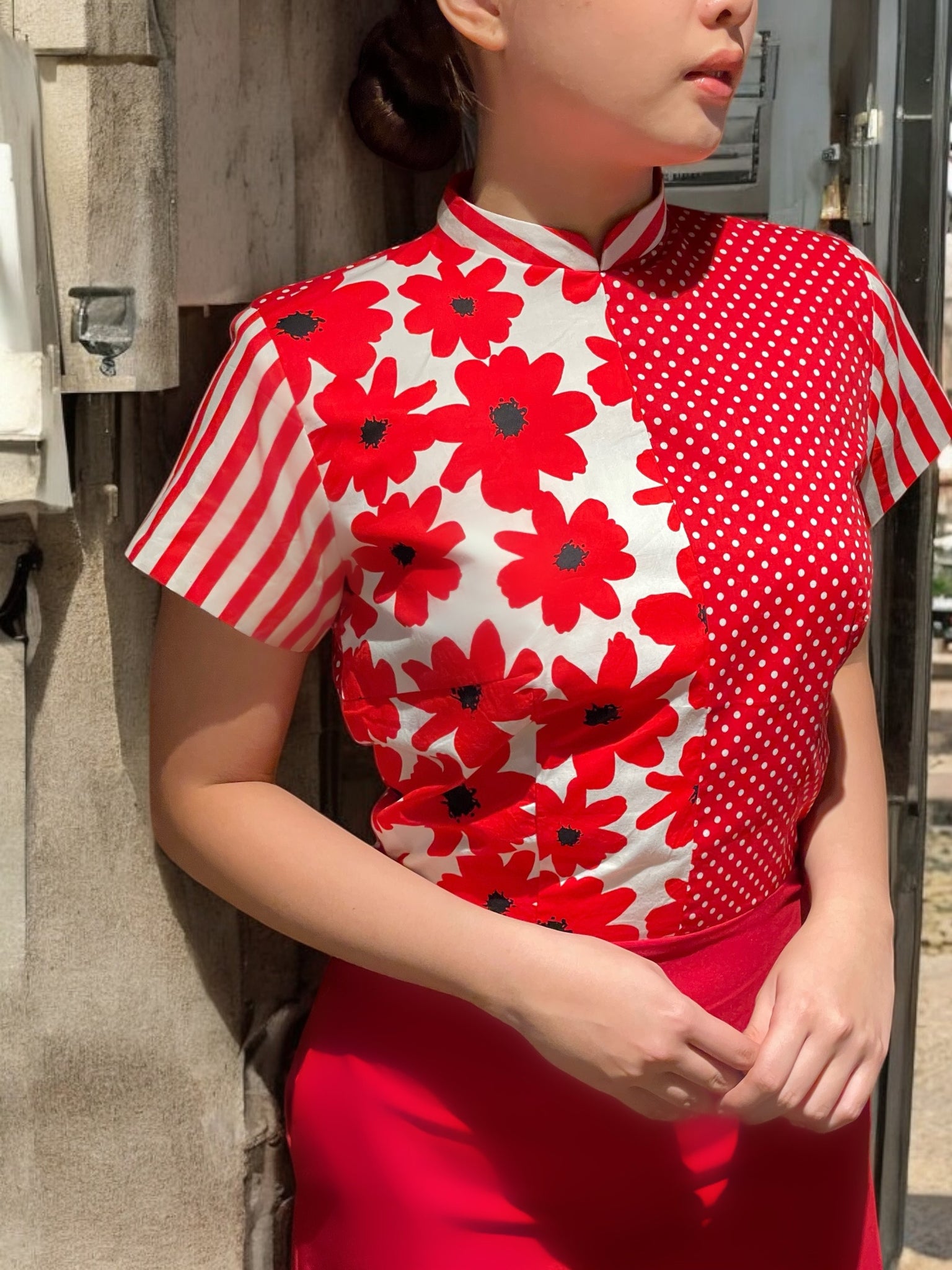 DOT STRIPE DAISY - HANDMADE MODERN COTTON CHEONGSAM