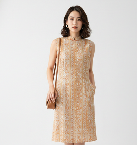 ORANGE TRELLIS - HANDMADE MODERN COTTON CHEONGSAM