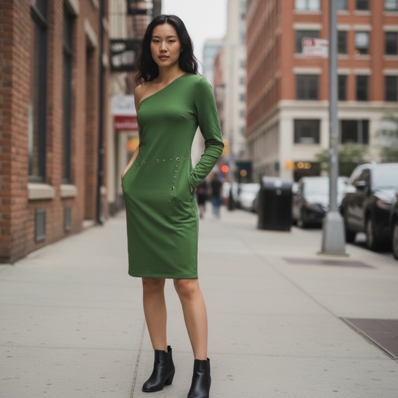 Riveting - Green Toga Dress with Rivets