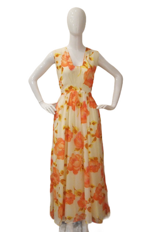 FROTHY FLOWY ORANGE ROSE GARDEN MAXI DRESS