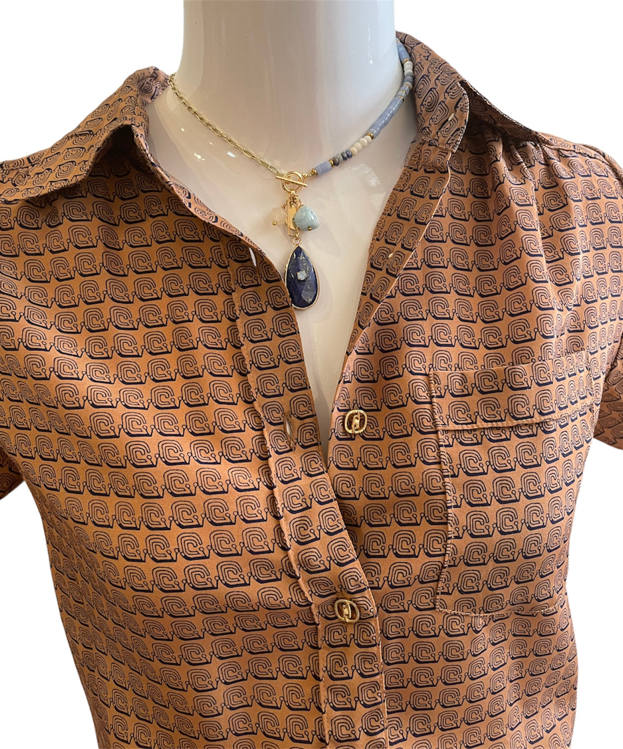 Neutral Tone Brown Repeat Crest Print Long Sleeve Shirt