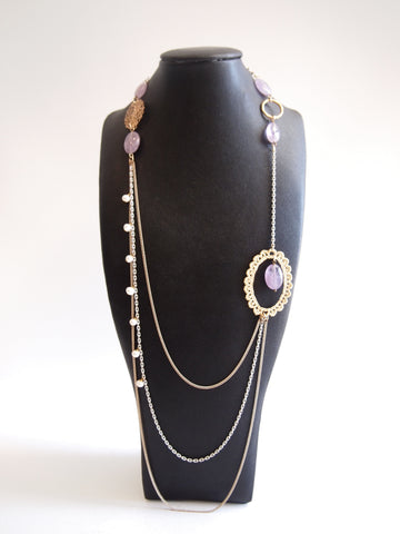 Handmade necklace with purple amethyst & freshwater pearl
