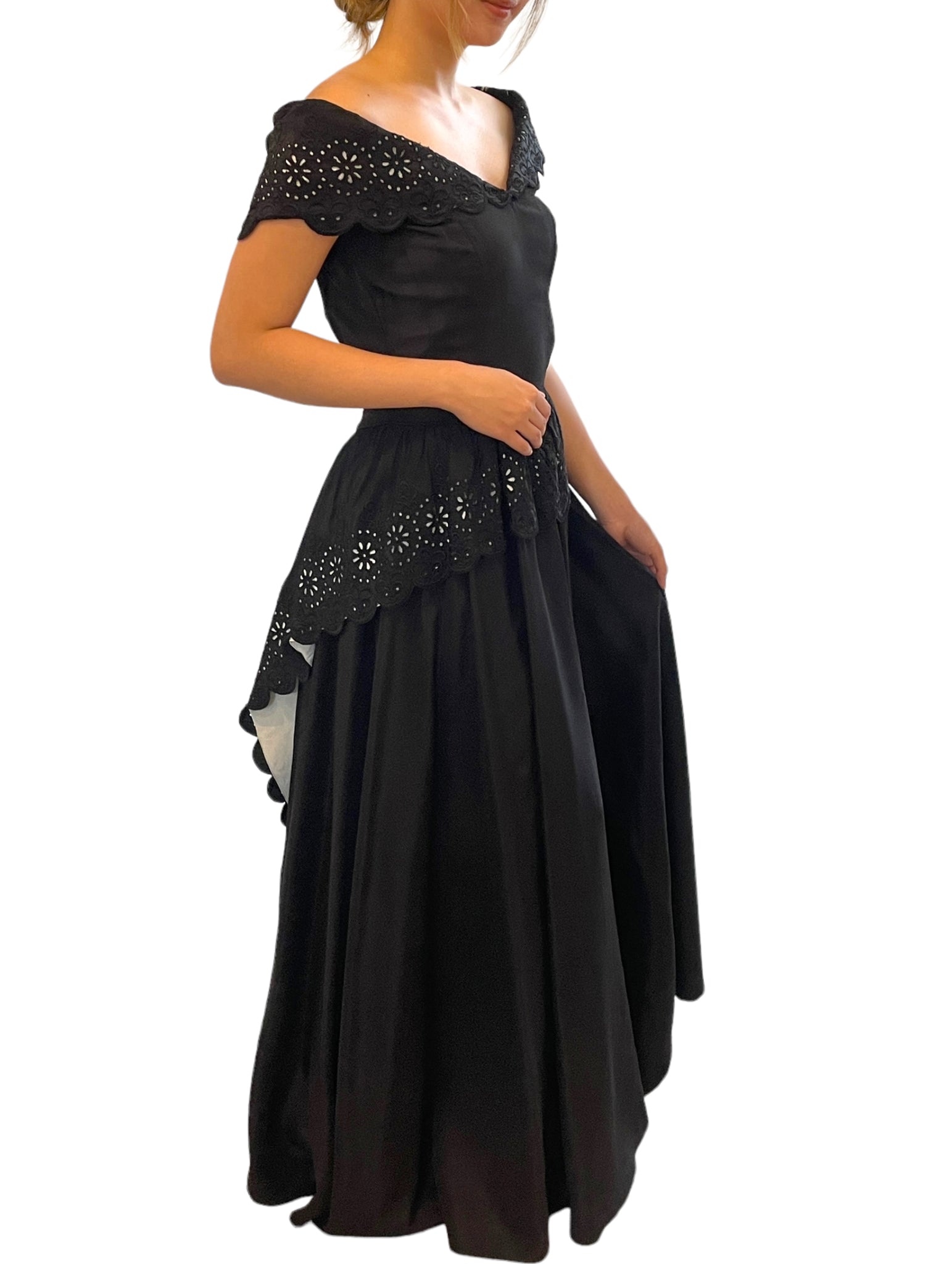 Channelling Audrey 1950s Off Shoulder Black-tie Evening Dress  Maxi Truly one-of-a-kind.