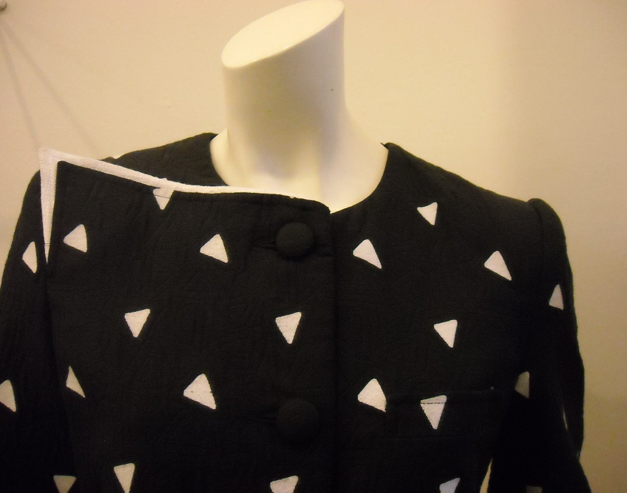 Vintage Carolina Hererra Triangle Print Slant Collar Jacket & Skirt Suit