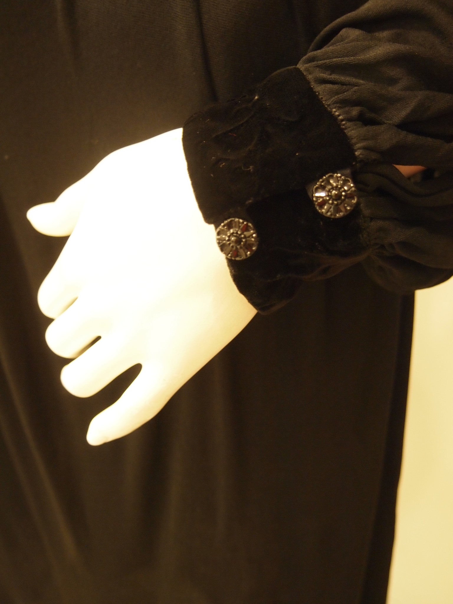 Vintage Trigere Long Sleeve Black Dress with Velvet Collar Trim