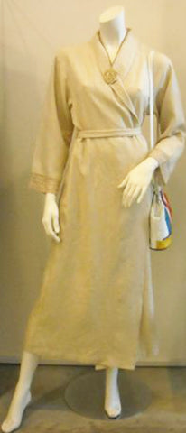 Vintage Oscar De La Renta Oyster Cream Textured Robe Dress