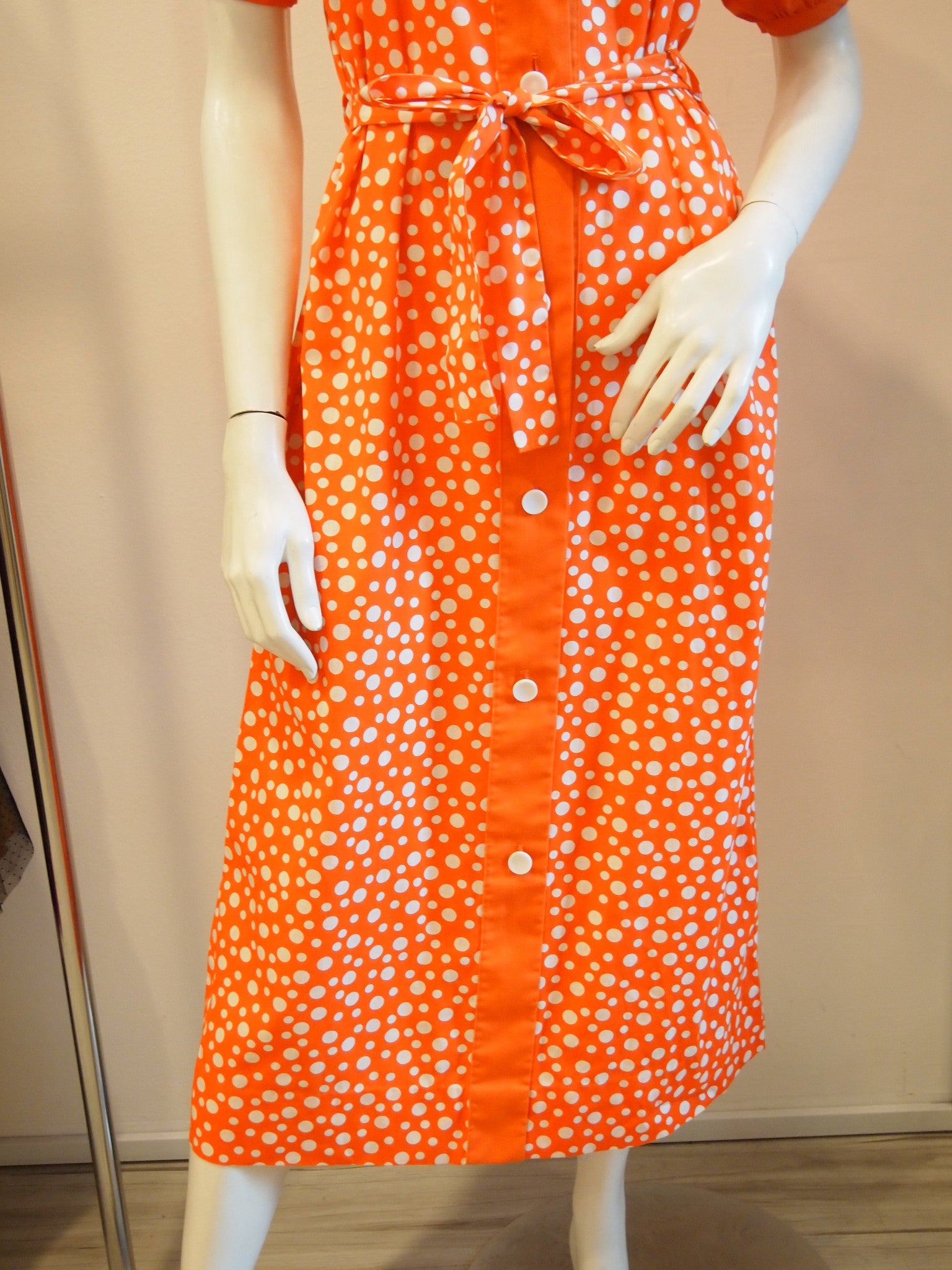 Bubbling Tangerine Polka Dots Vintage Dress