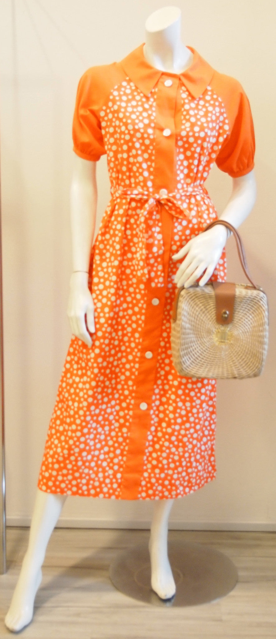 Bubbling Tangerine Polka Dots Vintage Dress