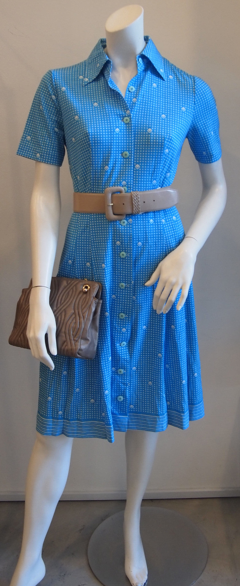 Aqua Pindot Shortsleeve Vintage Dress