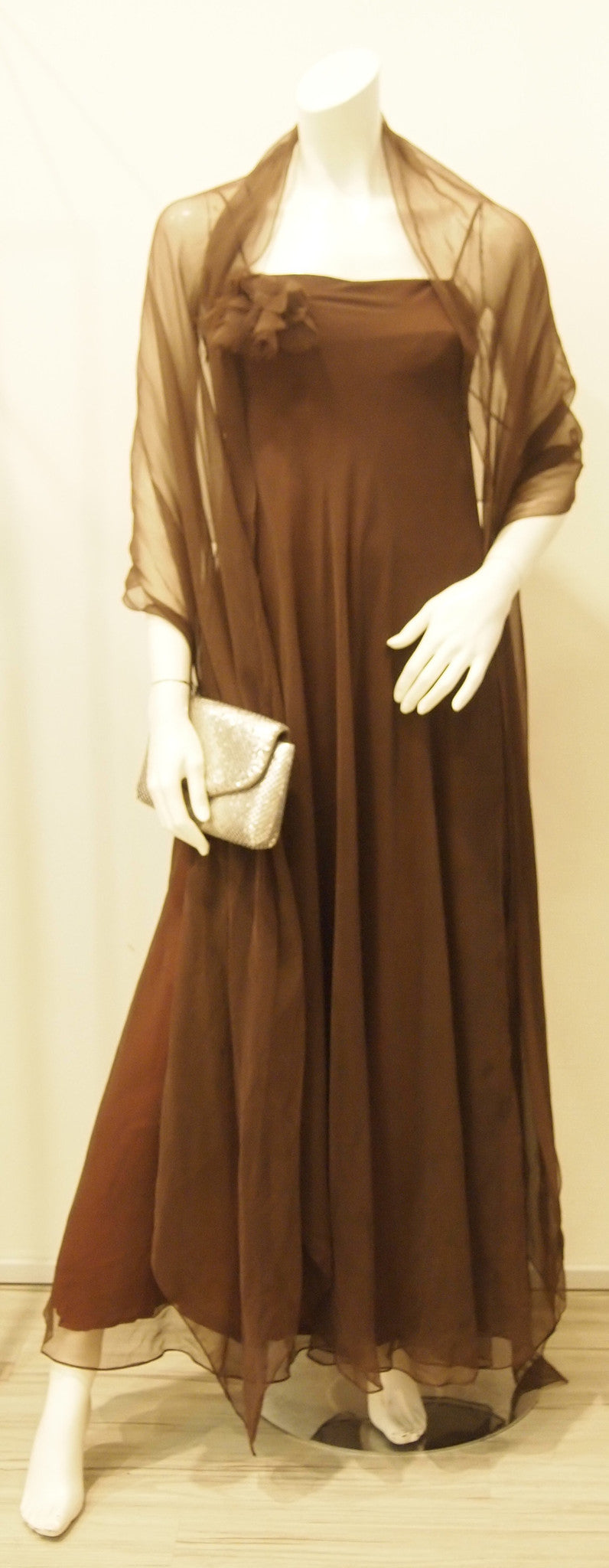 A Night with Chocolate Chiffon Vintage Evening Dress with Matching Shawl