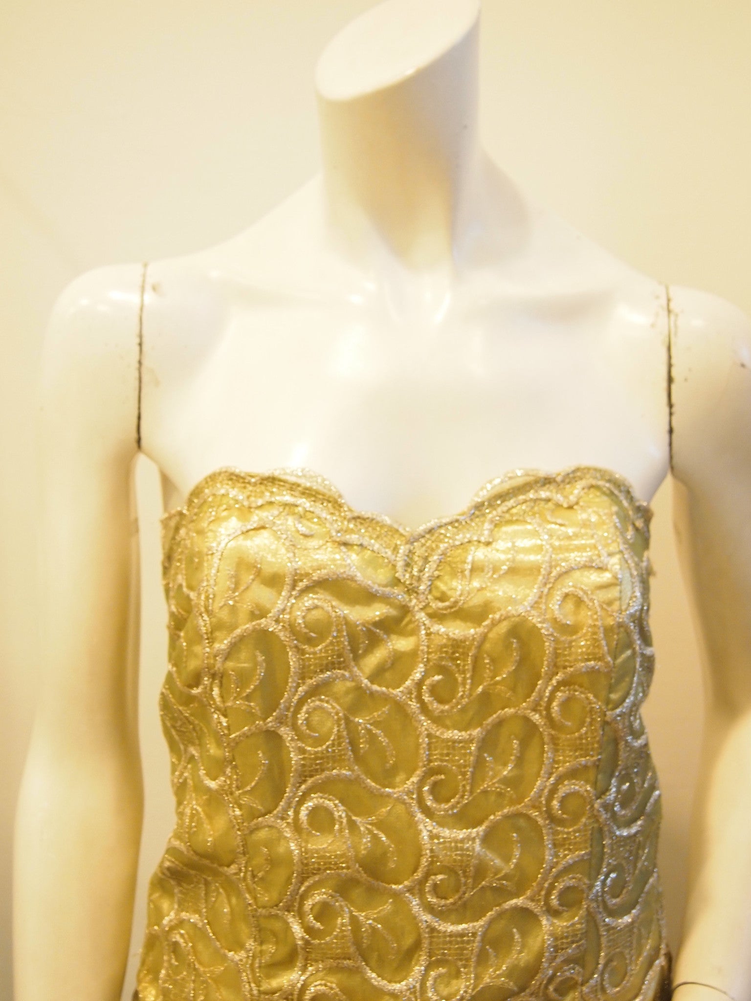 Golden Olive Pleated Lace Bustier Evening Dress with Matching Bolero
