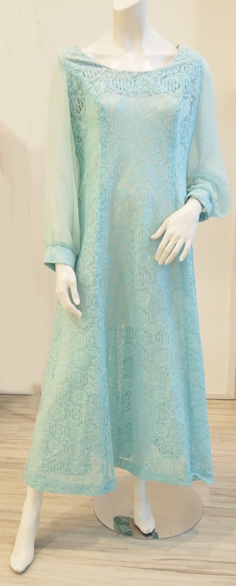 60s Aqua Goddess Lace Vintage Dress