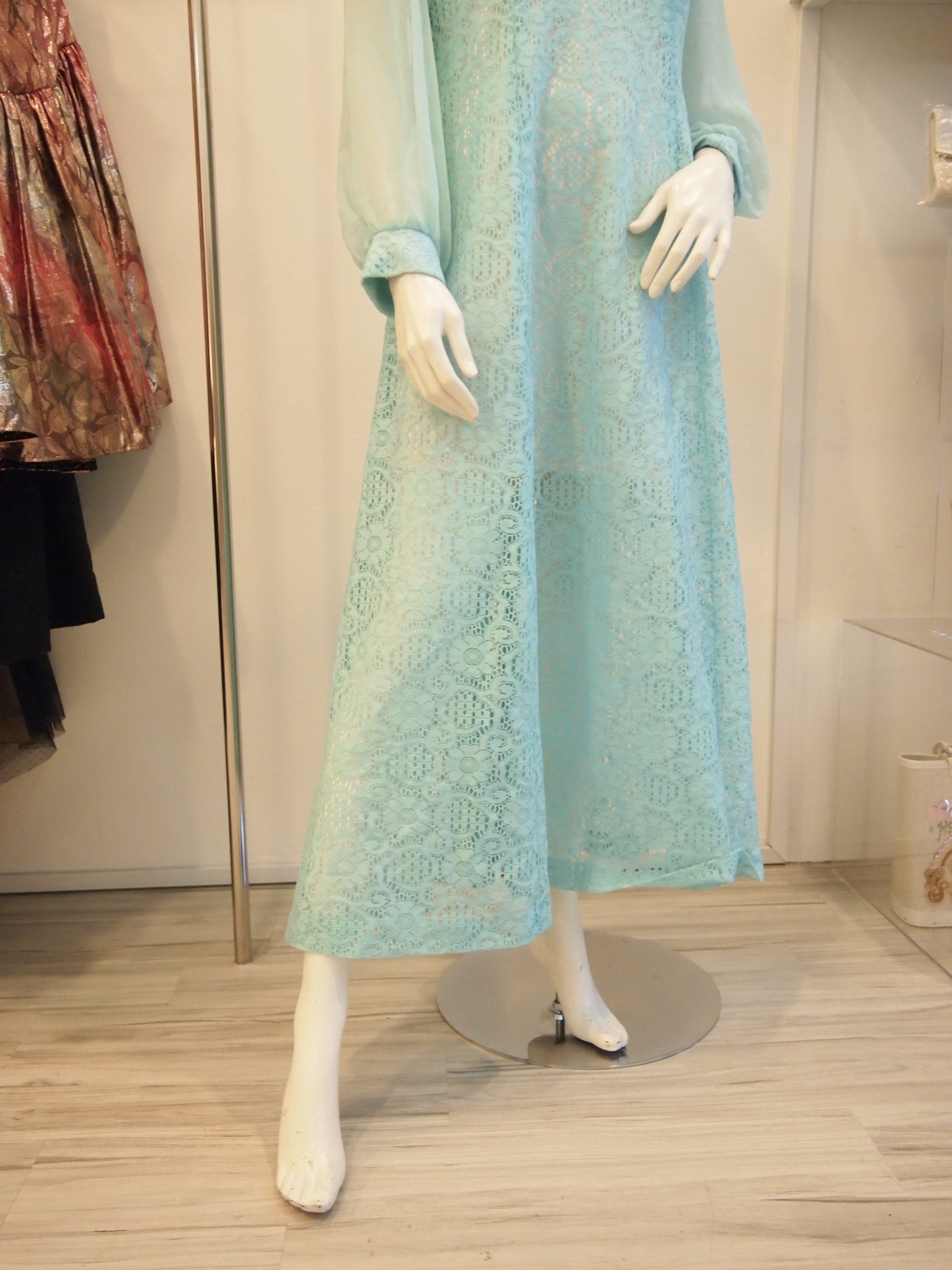 60s Aqua Goddess Lace Vintage Dress