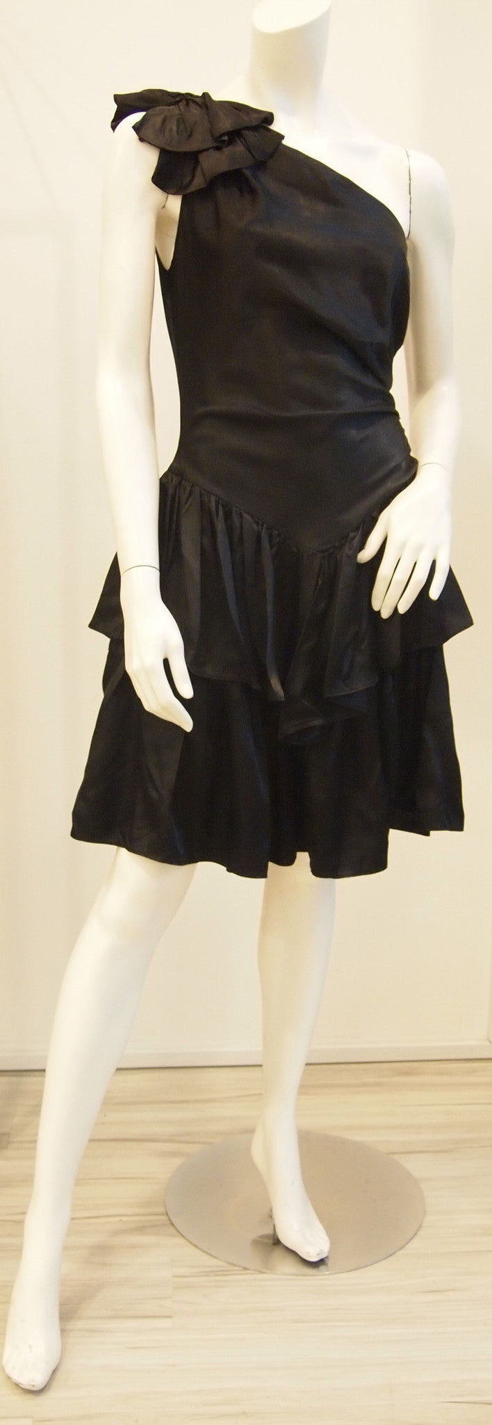 Midnight Black Toga Tiered Vintage Party Dress