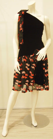 Flowering Heights Black Red Velvet Toga Dress