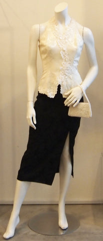 Tuxedo Lace Trim Vintage Halter Cocktail Dress In Black & White