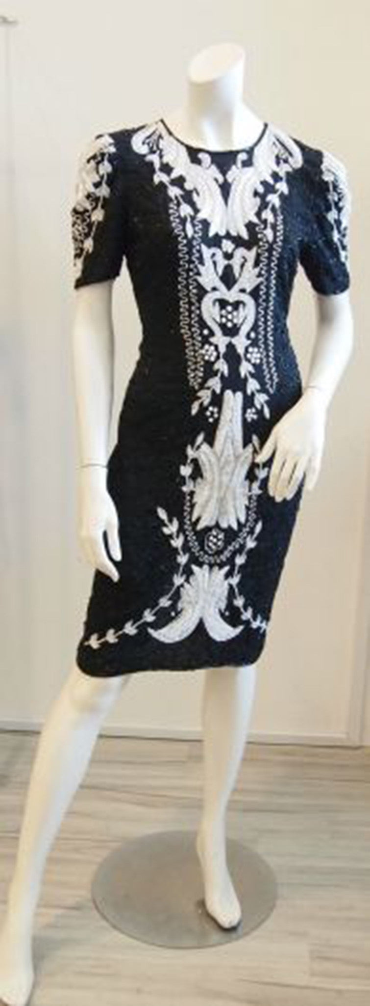 Regal in Black and White Beaded Vintage Evening Dress